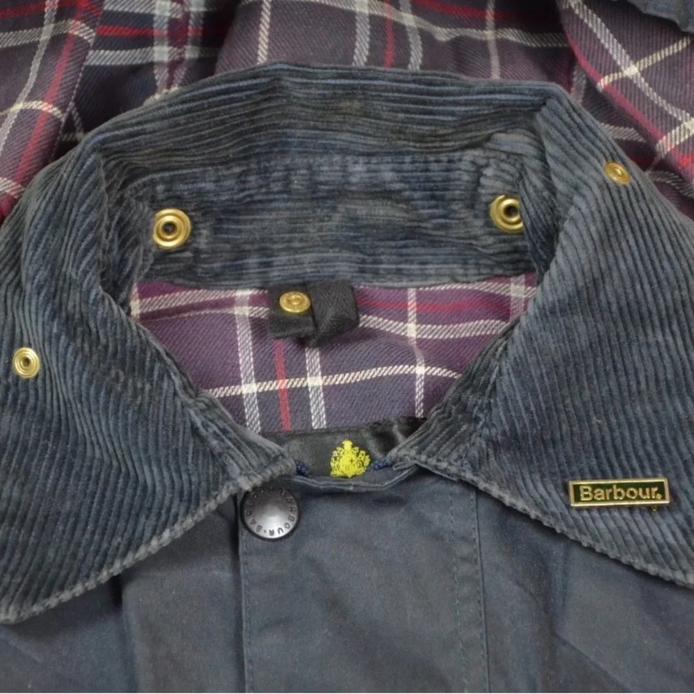 VTG Barbour Border Wax Jacket With Hood 1994 A205 Navy Blue Made In England C38 - Picture 13 of 16